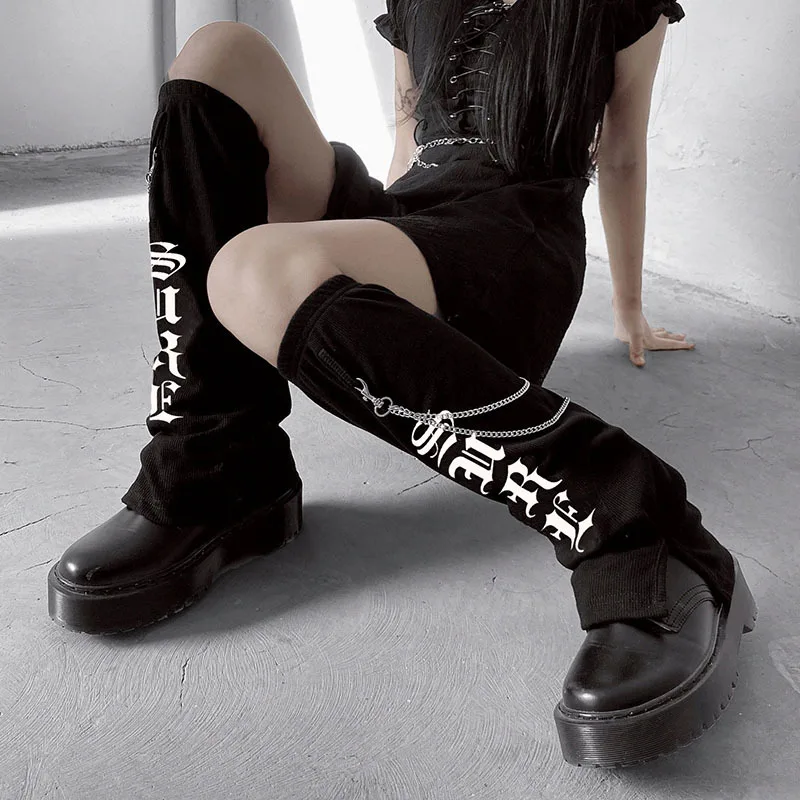 Женские сапоги до колена Fitshinling Goth с буквенным принтом Готическая цепочка в стиле