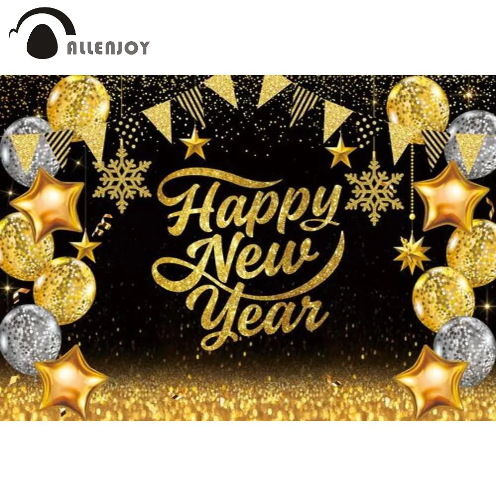 

Allenjoy с новым годом золотые блестящие фотозоны фон для рождественской вечеринки зимние снежинки звезды боке