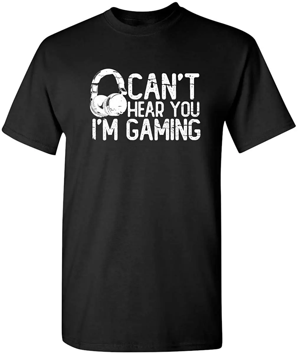 

Summer Men's T-shirt I Can't Hear Me Playing Games Headphone Graphic Letter Printing Gift for Gamers Funny Oversized T-shirt