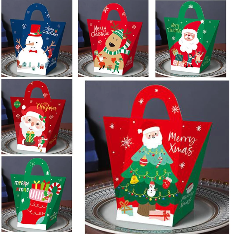 

5pcs Christmas Gift Bag Paper Christmas Bag For Perfume Doll Candy Cookie Biscuit Nougat Chocolate Paking Box Hand Bag