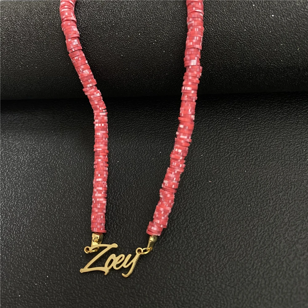 

Custom Colorful Bohemian Stainless Steel Name Necklace For Women Girl Personalized Bead Choker Pendant Jewelry Christmas Gifts