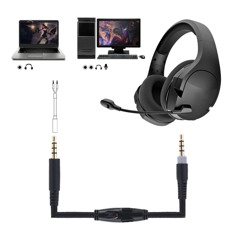 

For -HyperX Cloud Alpha/-HyperX Cloud Flight Headphone Cable Sound Control Headphone Cable L93A