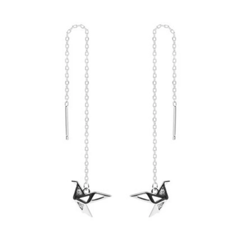 

Cute Korean Jewelry Tibetan Sliver Animal Paper Crane Long Tassel Earrings 2019 Sweet Cubic Zircon Stone Women&Girl KED3271