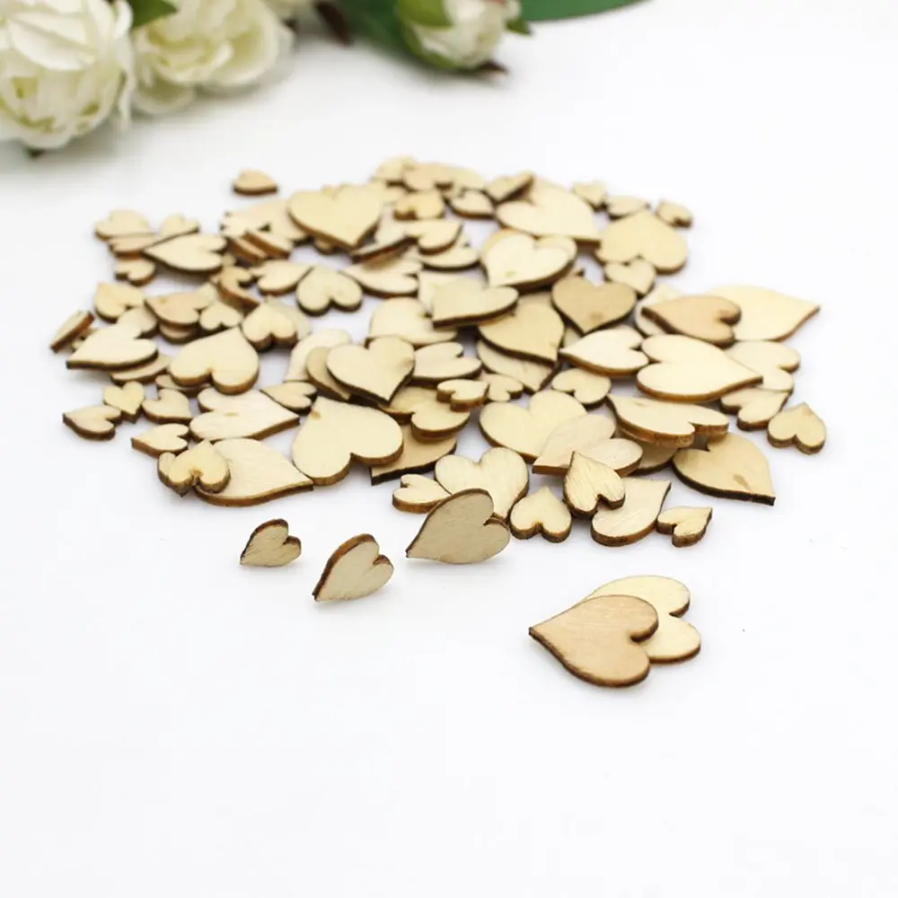100/200pcs Blank Heart Wood Slices Discs For DIY Crafts Embellishments Wedding Party Decoration (Wood Color) | Дом и сад