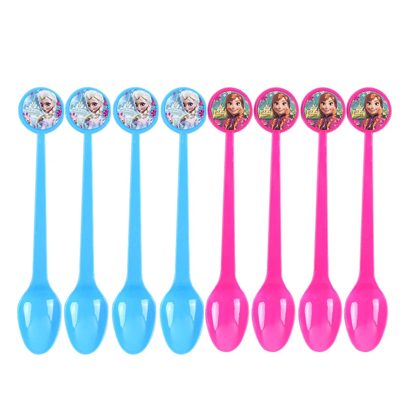 8pcs Spoon Новые предметы для вечеринки принцессы Эльзы и Анны, тарелки, чашки с воздушными шариками для девочек, друзей, дня рождения, семейные вечерние декорации, одноразовая посуда - Color: 8pcs Spoon