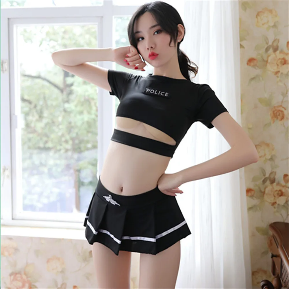 

Japanese Korean Top and Skirt Version of School Student Uniform 2 Pcs Cosplay Costume Pleated Skirt Uniform Temptation Lingerie