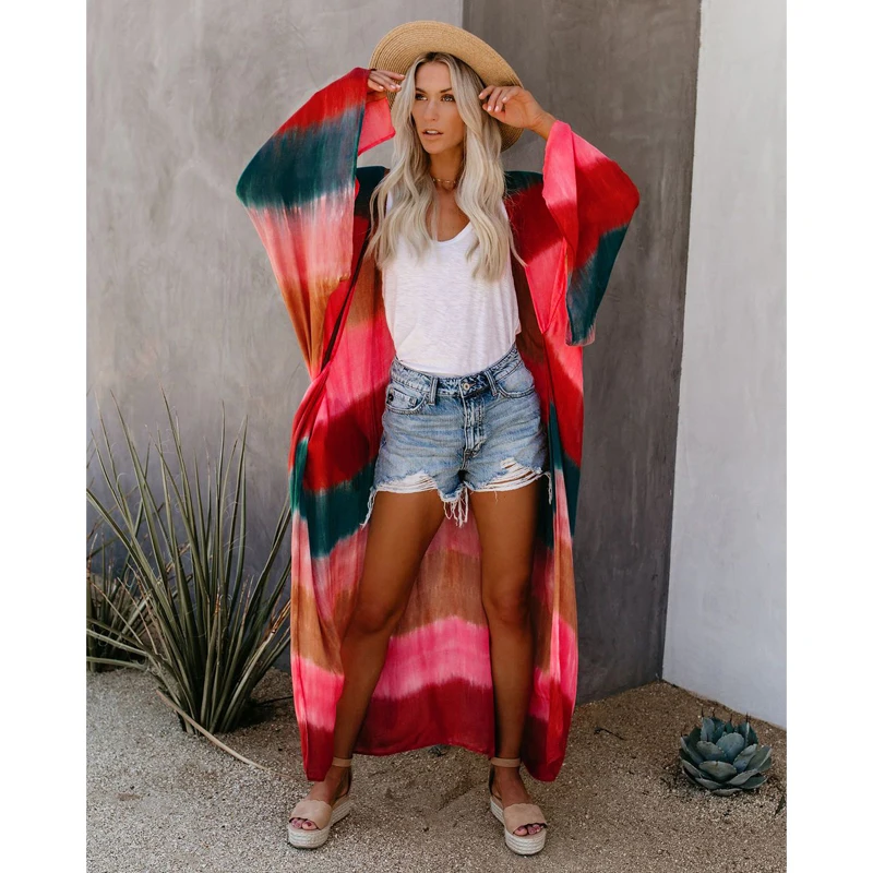 

New Beach Cover Up Shirt Plus Size Loose Cotton Cardigan Kimono Beach Dress For Women Beachwear Colorful Bikini Cover Up Tunic