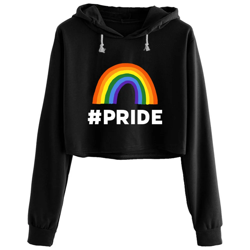 

Кроп-толстовки Pride Rainbow для женщин, Kpop, корейский Y2k Kawaii, пуловер для девочек