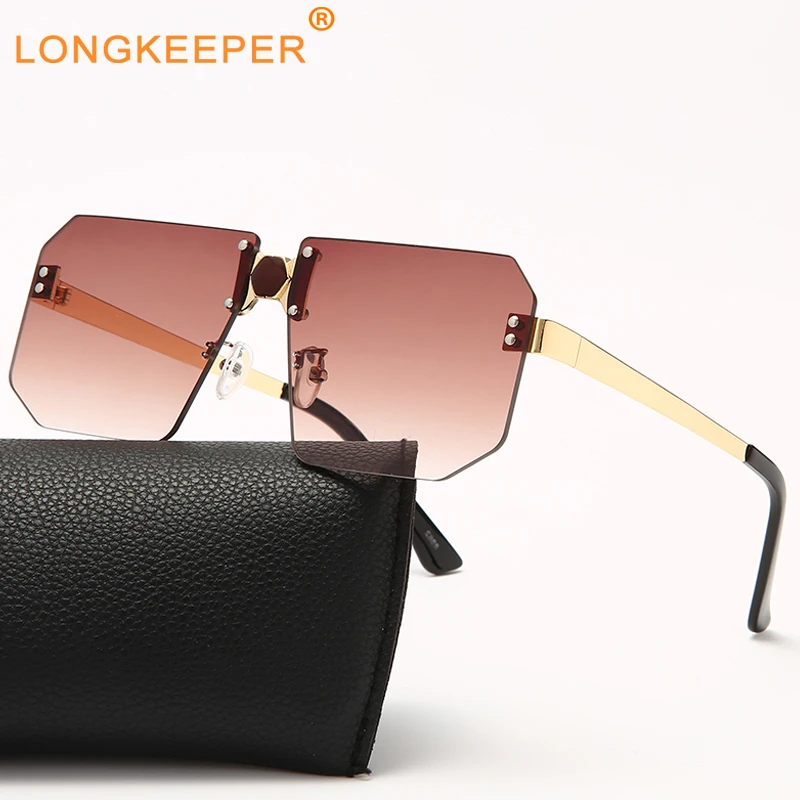 

2021 New Fashion Lady Oversized Rimless Square Sunglasses Women Men Glasses Gradient Sun Glasses Female UV400 lunette de soleil