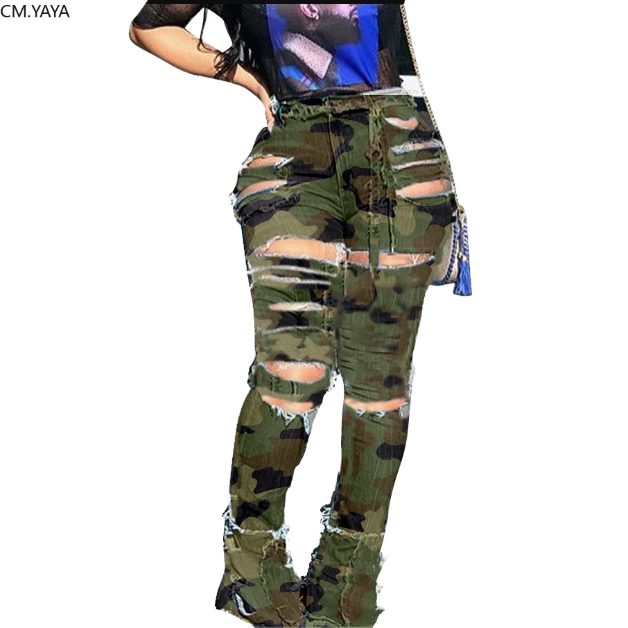 GL джинсы осень зима женские джинсовые штаны облегающие рваные камуфляжные