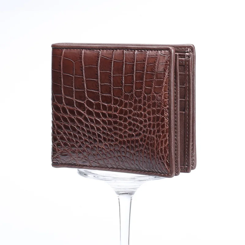 One-piece Designer Authentic Real Crocodile Belly Skin Men's Short Bifold Wallet Genuine Alligator Leather Male Small Card Purse |