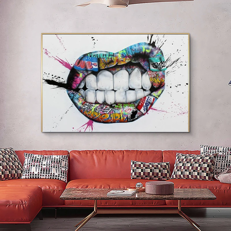 

Inspiration Lips Graffitti Art Canvas Posters and Prints Street Kiss Art Canvas Paintings Wall Art Pictures for Living Room Wall