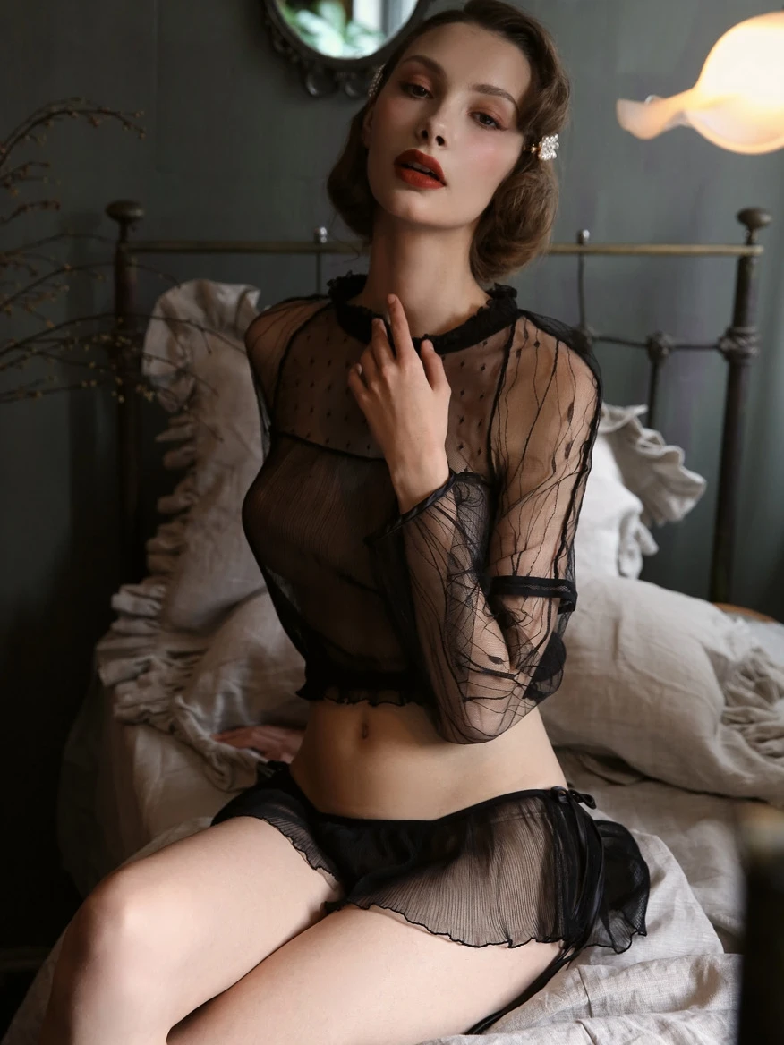 Женская пикантная кружевная Пижама Длинный топ с бретельками тонкая прозрачная