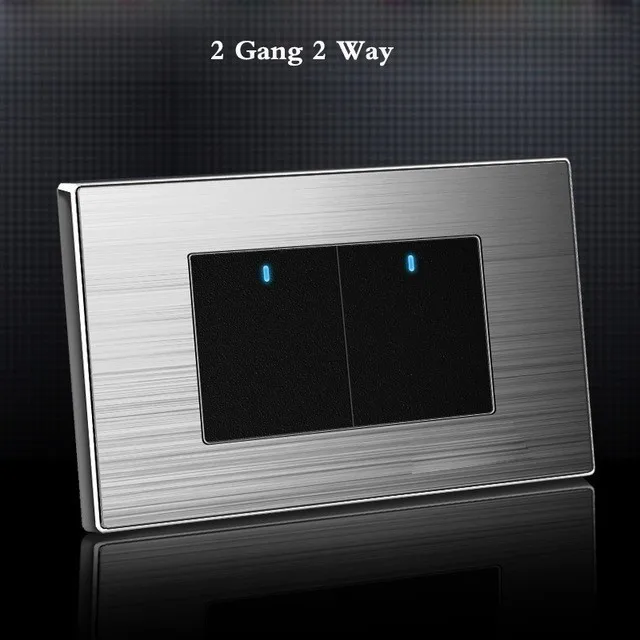 

Us Standard 2 Gang 2 Way On / Off Wall Light Switch With Led Indicator Stainless Steel Panel 118mm * 72mm