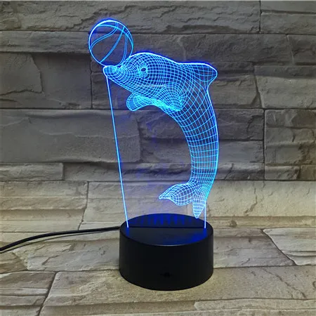 Животное Дельфин 3D лампа RGB LED USB Настроение Ночной светильник многоцветный