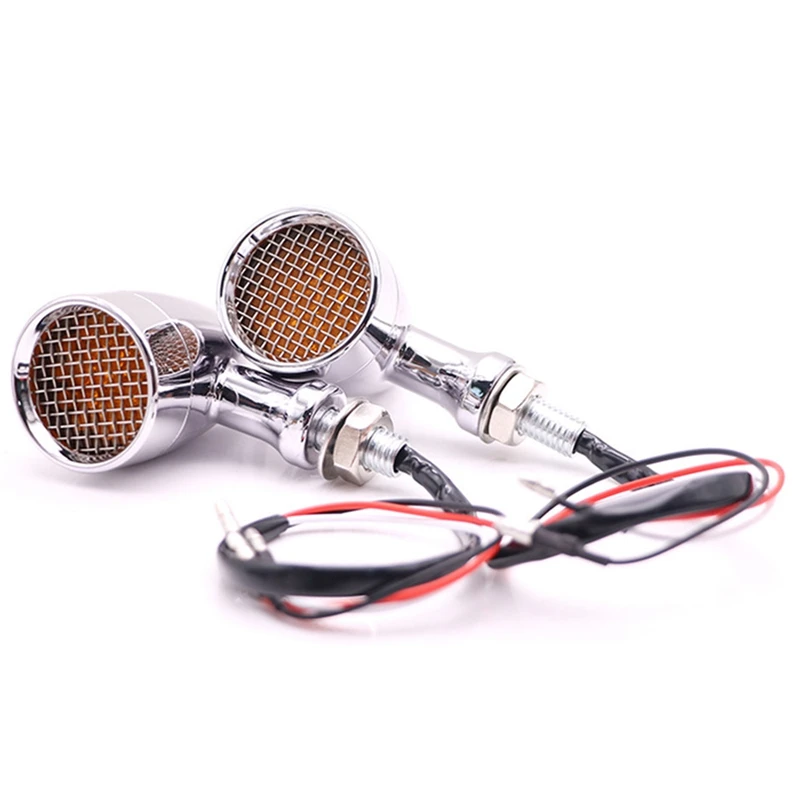 

Motorcycle Retro LED Turn Signal Brake Light Mesh Grill Amber Lens 10mm Bolt for Honda Yamaha Silver