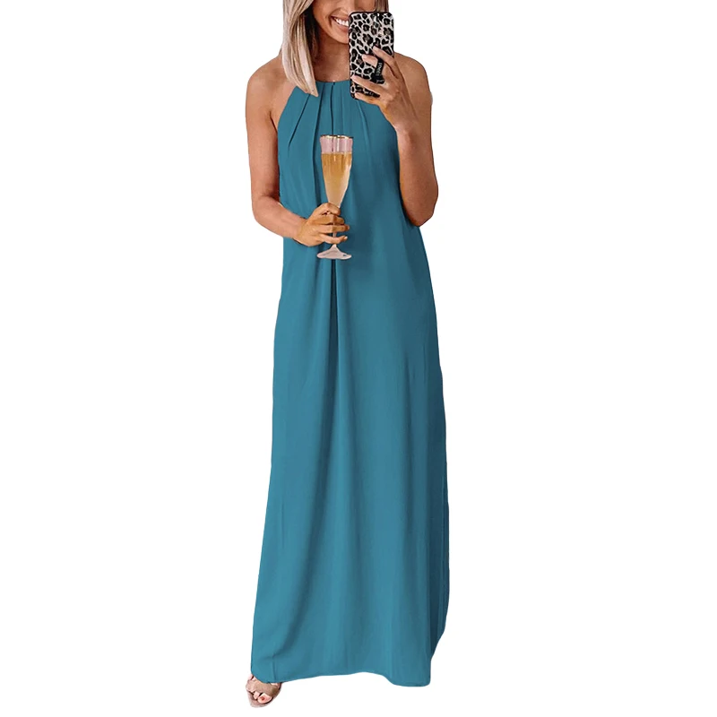 

2021 European And American Hot-selling Sexy Dress With Halter Neck Strap And Big Swing Skirt Femme vestido de mujer