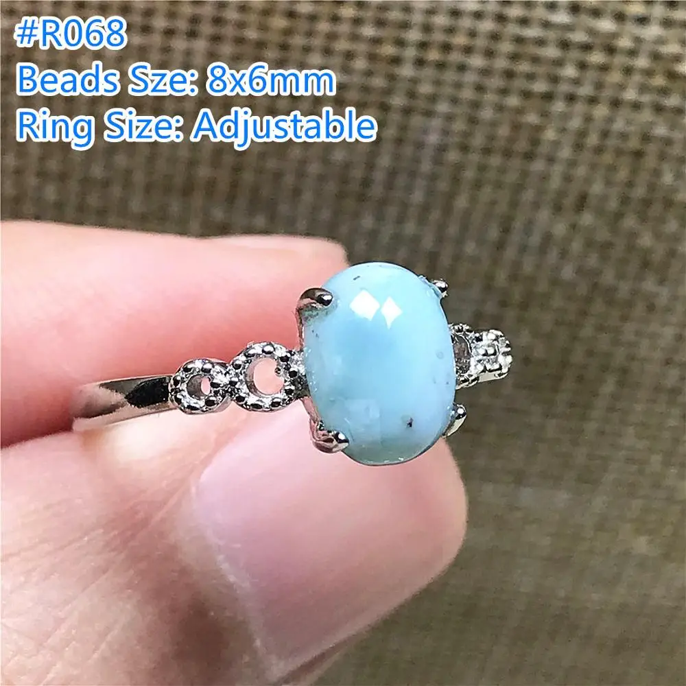 Natural Blue Larimar Ring Jewelry For Woman Lady Man Silver 8x6mm Oval Beads Dominica Water Pattern Stone Adjustable AAAAA | Украшения и
