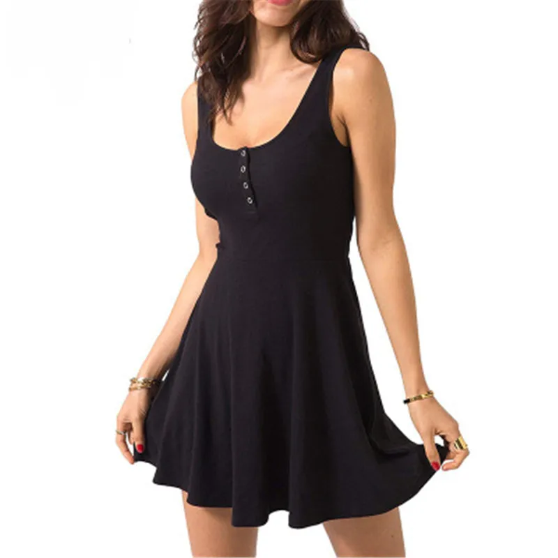 

Sexy Black Summer Clothes Bandage Bodycon Mini Tank Dress High Waist Slim Solid Fit Flare Skater Casual Dress Women Club Clothin