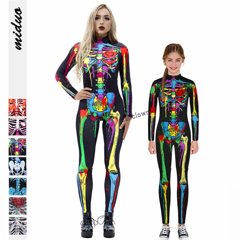 Sexy Women Rose Skeleton Halloween Devil Ghost Jumpsuit Party Carnival Performance Scary Costume Kids Baby Girl Day Of The Dead