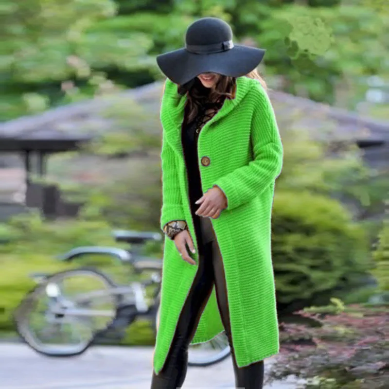 Модный вязаный кардиган женские свитера с длинным рукавом и капюшоном женский