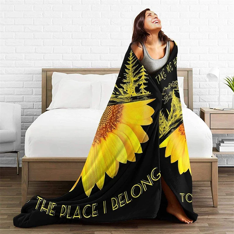 

Mountain And Sunflower Soft Plush Gift Flannel Microfiber Fleece Bedspread Sherpa 3D-Printed Blanket Couch Bedroom Decorative