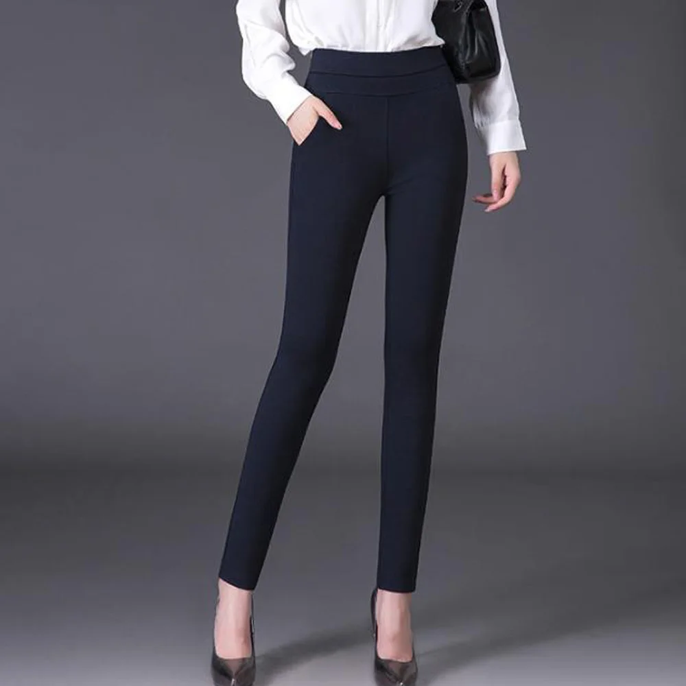 Длинные офисные брюки женские черные синие стрейч карандаш размера плюс