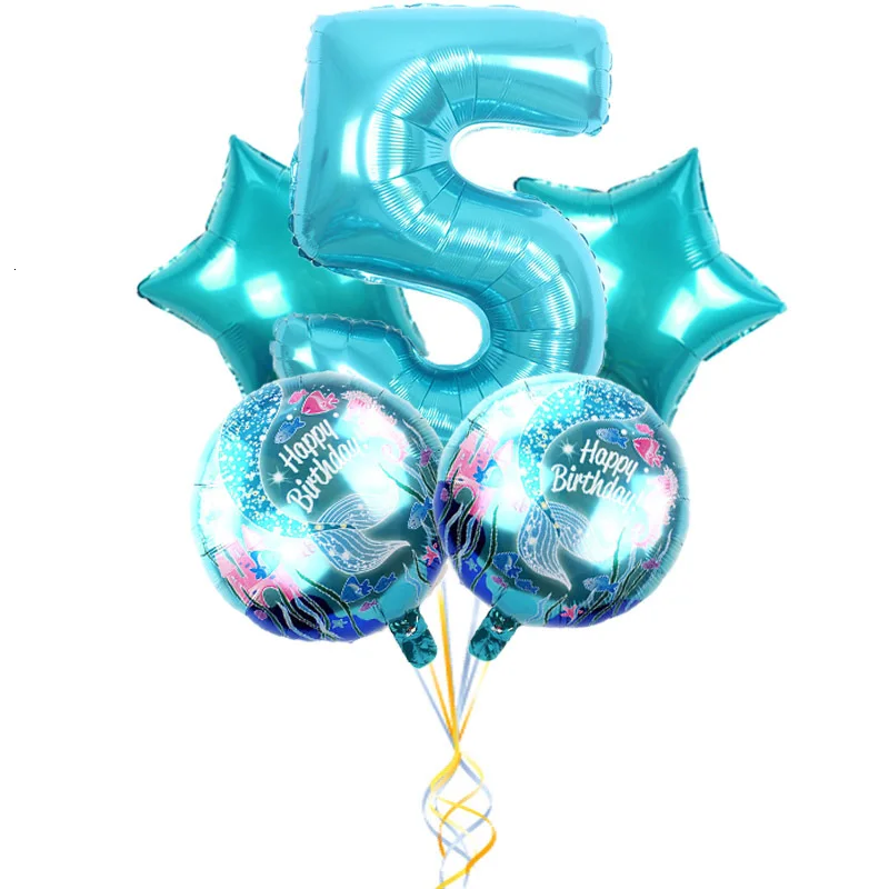 5 шт./компл. тема русалки синий шар фольги 32 дюйма 0 9 номер воздушный Дети День