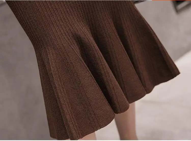New Elegant Autumn Winter Knit Skirts Women Sweater Bodycon Mermaid Office Lady Work Wear Ruffles Skirt Chic saias faldas