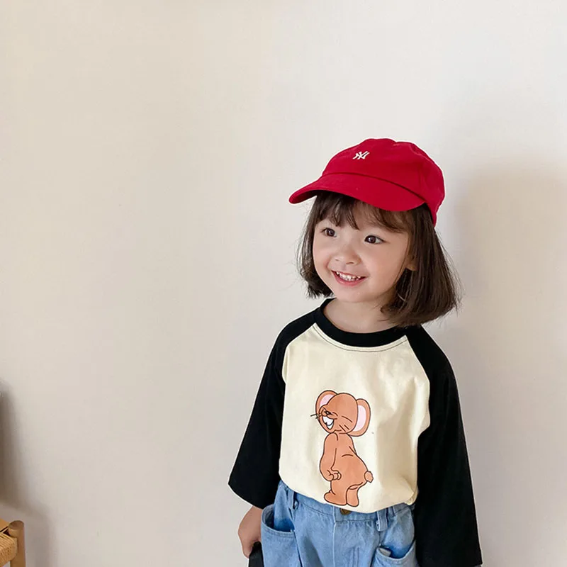 

Girls Boys Korean Fashion T-shirts 2021 New Spring Kids Cartoon Sweatshirt Long Sleeve Fall Cotton Children Tops