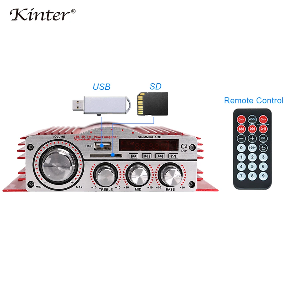 Kinter MA-900 Bluetooth усилитель аудио 4 канала Стерео Усилители звука с поддержкой USB, SD карт памяти, MP3 FM радио поставить DC12V 5A Мощность адаптер