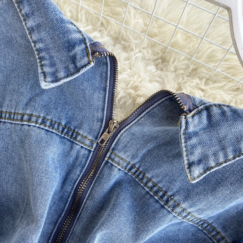 

Early Spring 2020 New Careful Machine Button Denim Coat Cardigan Tie Thin Shirt Top Women's Denim Jacket