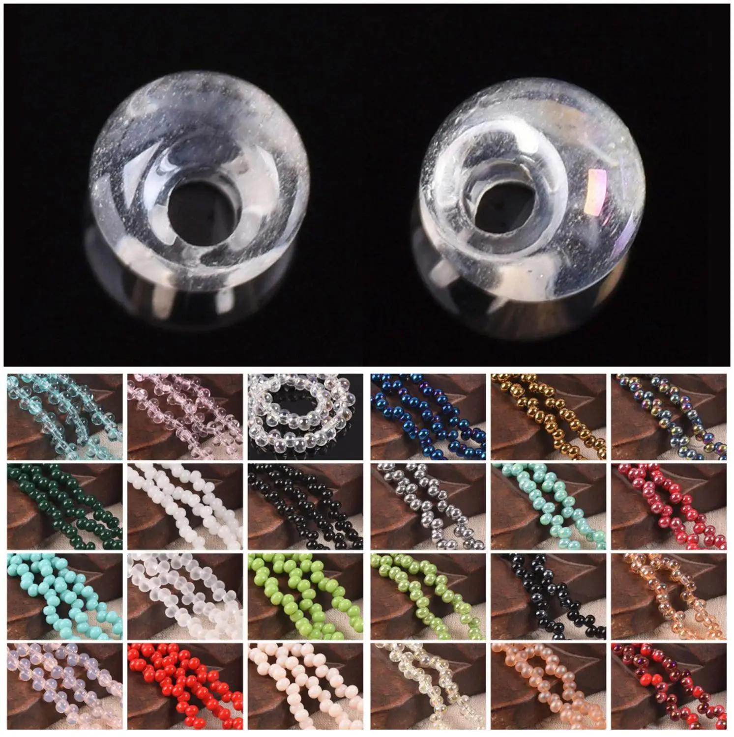 

50pcs 6mm Round Asymmetric Hole Crystal & Opaque Glass Loose Spacer Beads lot for Jewelry Making DIY Crafts