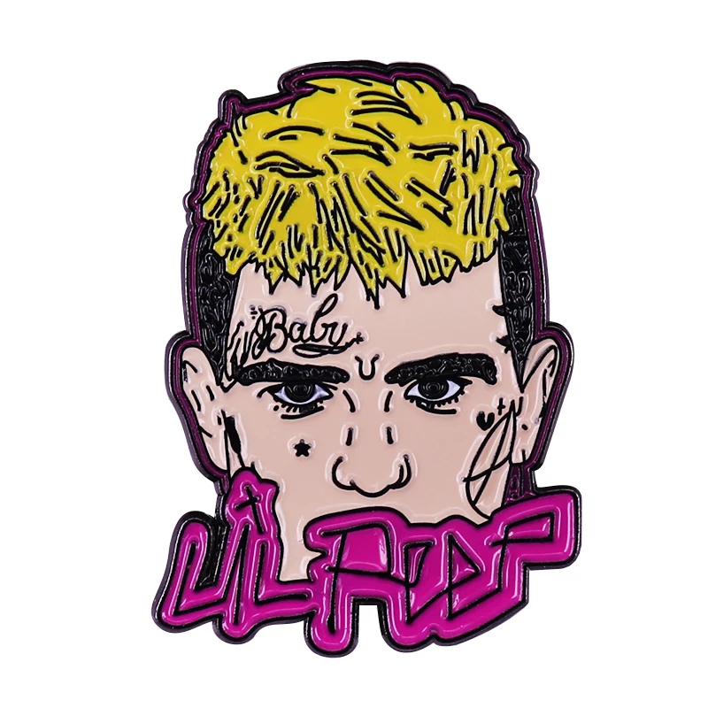 Брошь Lil Peep красивая голова рэпера с желтым знаком для волос эмалированная брошь