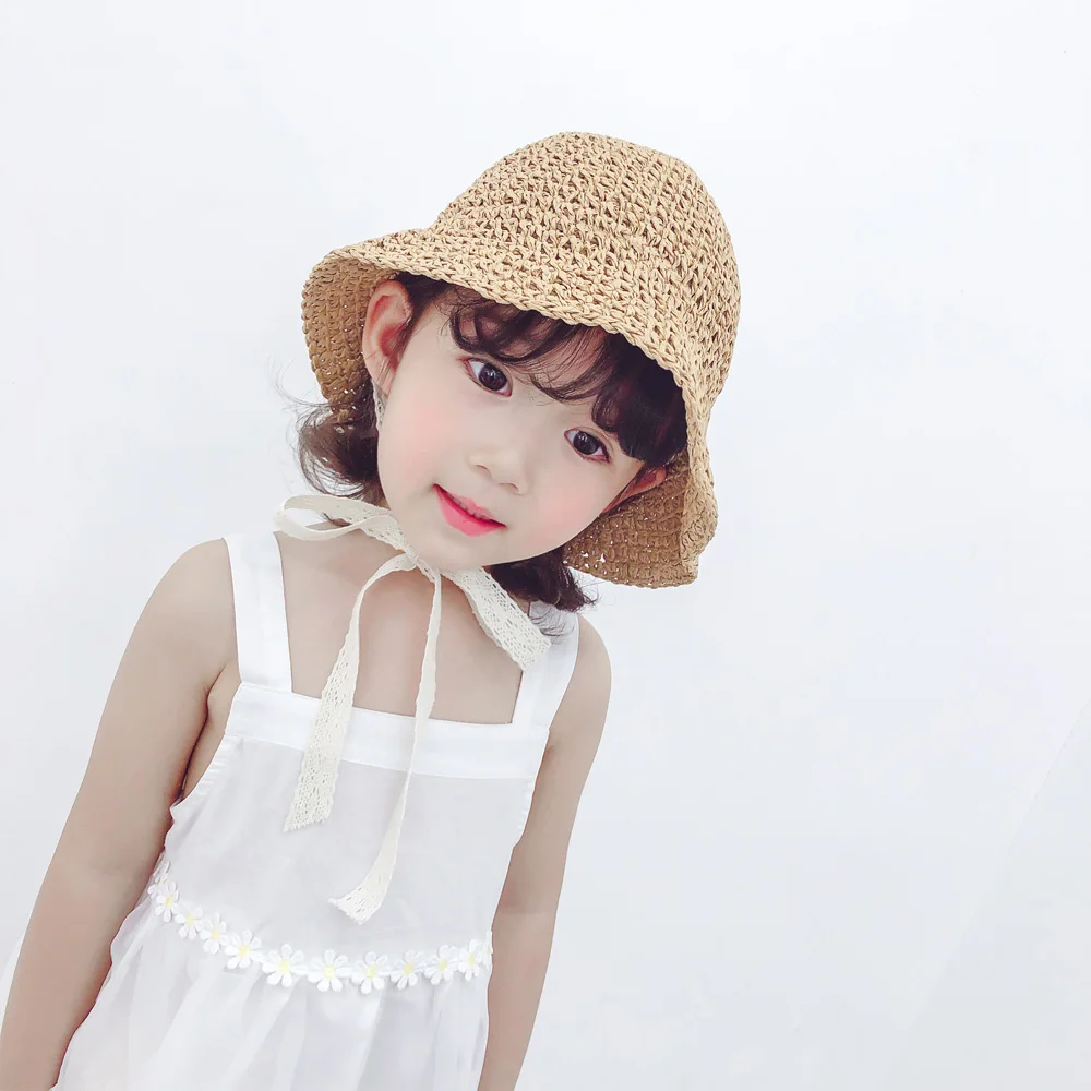 

Fashion Lace Baby Hat Summer Straw Bow Baby Girl Cap Beach Children Panama Hat Princess Baby Hats and Caps for Kids