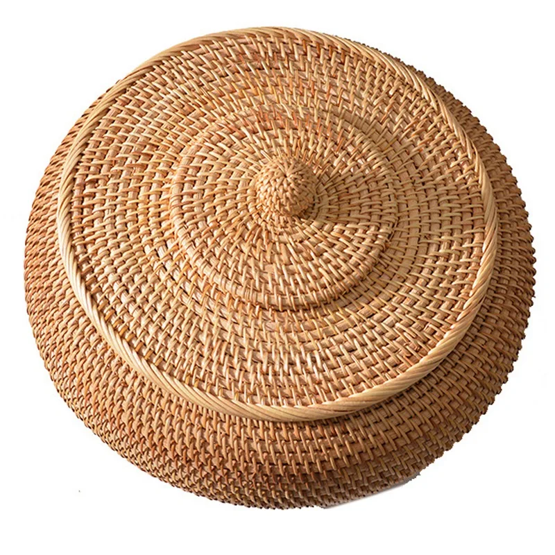 

WSFS Hot Rattan Boxes with Lid Hand-Woven Multi-Purpose Wicker Tray with Durable Rattan Fiber Round 11 Inch Diameter