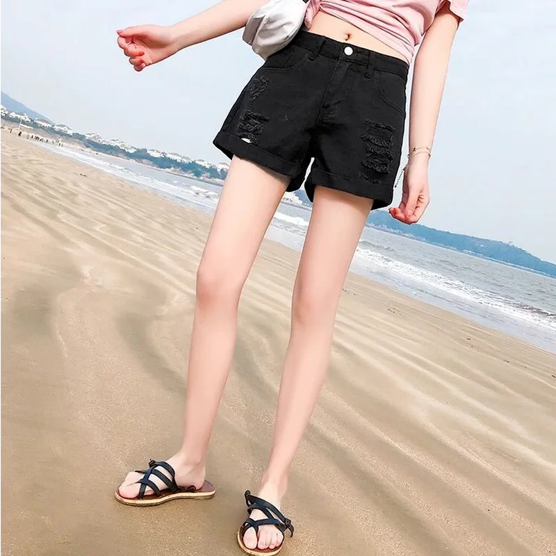

Plus Size Solid Women Shorts Crimping Sexy Slim Simple Denim Trousers Zipper Fly Hole Ulzzang Female Bottom High Waist All-match