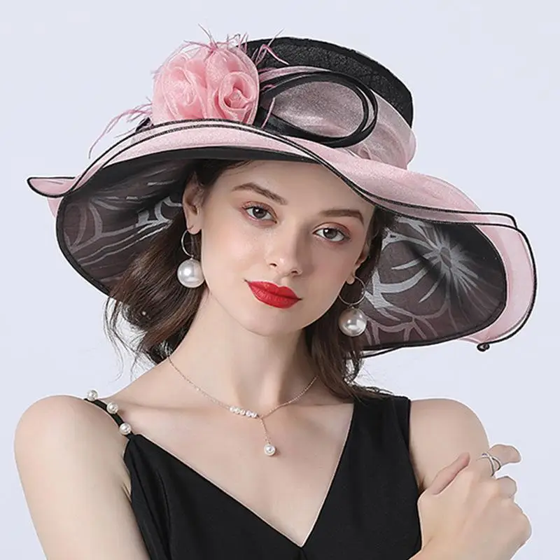 

Beach Hats Women's Sun Caps 2021 Summer Organza Bowknot Splicing Travel Foldable Ruffles Irregular Ladies Retro Noble Sun hats