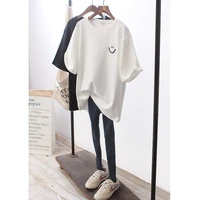 black white smiley t shirt womens short sleeve 2021 summer new korean loose chic style top daily temperament wild t shirt