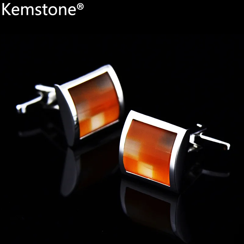 Оранжевый драгоценный камень запонки рубашки высокого качества от Kemstone|cufflinks