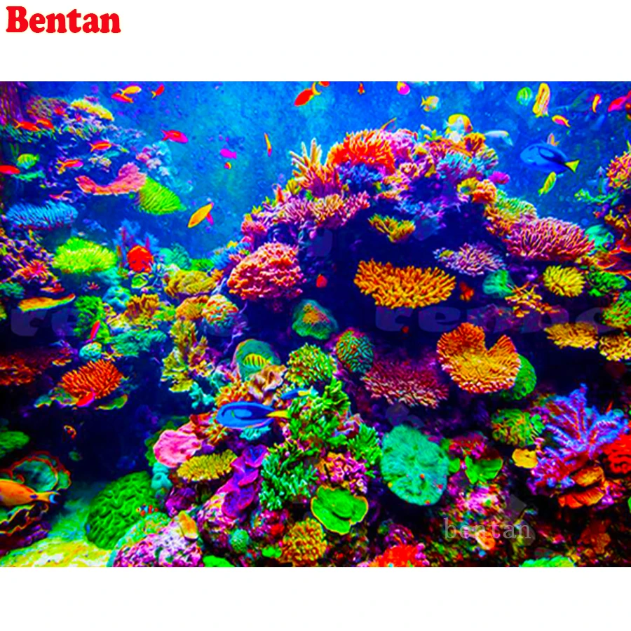 

DIY Diamond Painting Ocean fish coral reef Full Drill Square Round Cross Stitch Embroidery Diamond Rhinestone Mosaic Kit Decor