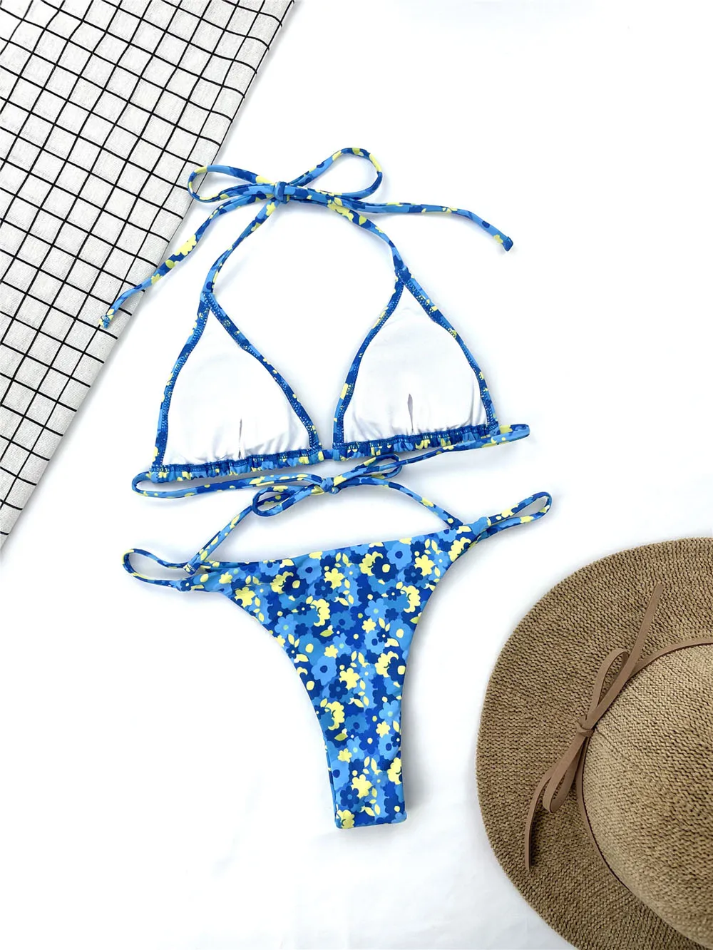 

2021 New Sexy Micro Floral Printed Halter Bikini Female Swimsuit Swimwear Low Waist Bikini set Flower Bather Bathing Suit Swim