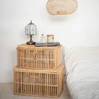 fashion rectangular rattan storage basket with lid shelf baskets hand woven debris storage box organizer kitchen basket