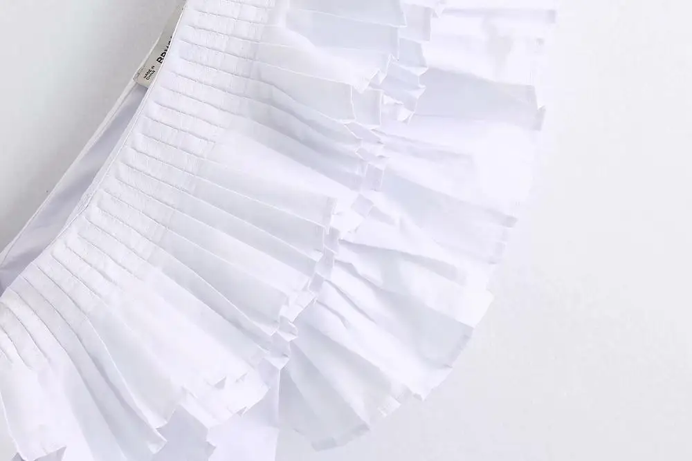 

2021 New solid v neck pleated ruffles casual white smock blouse ladies chic butterfly sleeve poplin femininas shirt tops LS6380