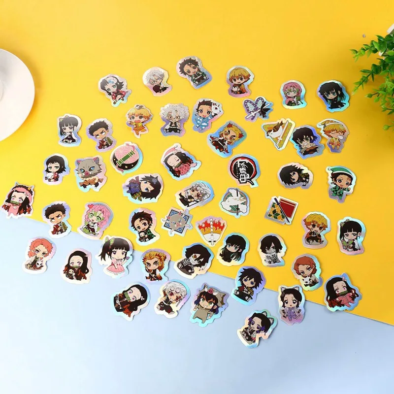 

50Pcs Anime Demon Slayer Kimetsu No Yaiba Sticker Waterproof Laser PVC For Laptop Skateboard Luggage Motorcycle Kids Toy Sticker