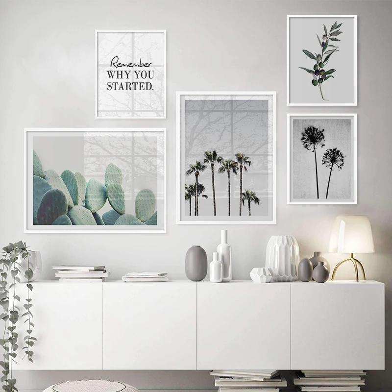 Черно-белый монохромный Одуванчик Пальма листья Цитата каллиграфия плакат