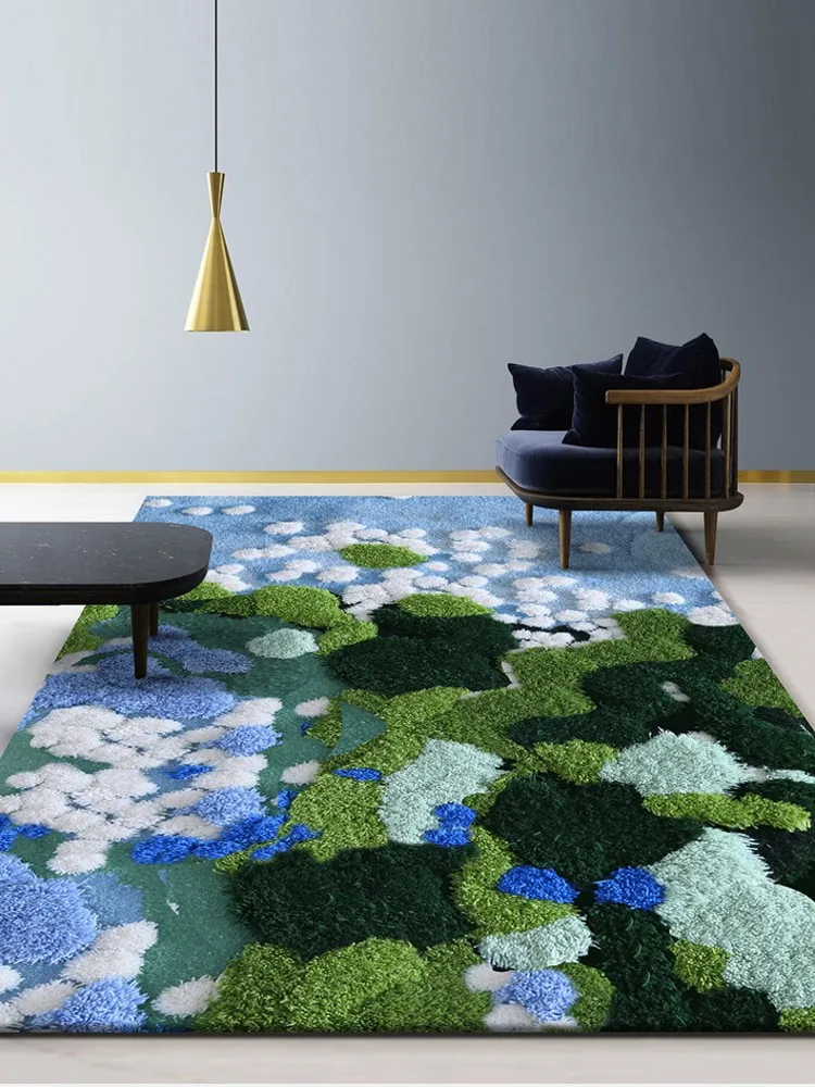 Скандинавская зеленая серия 3D шерстяной коврик ручной работы с узором