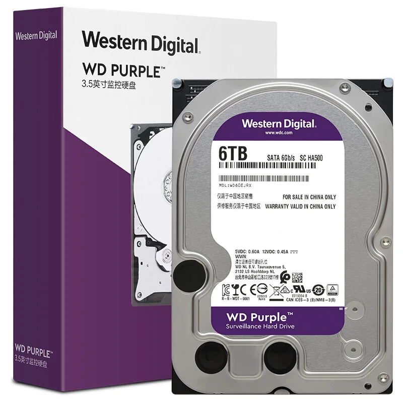 

WD Purple HDD WD60EJRX 6TB 3.5" SATA 6 Gb/s 64MB 5400RPM For Internal Hard Disk for CCTV Camera AHD DVR IP NVR