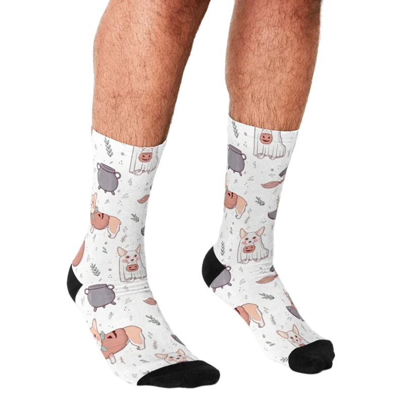 

2021 Funny Men's socks Corgi Halloween pattern Printed hip hop Men Happy Socks cute boys street style Crazy Socks for men