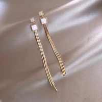 ruiyi s925 silver needle square long tassel earrings korean net red temperament female earrings new fashion earrings e0544